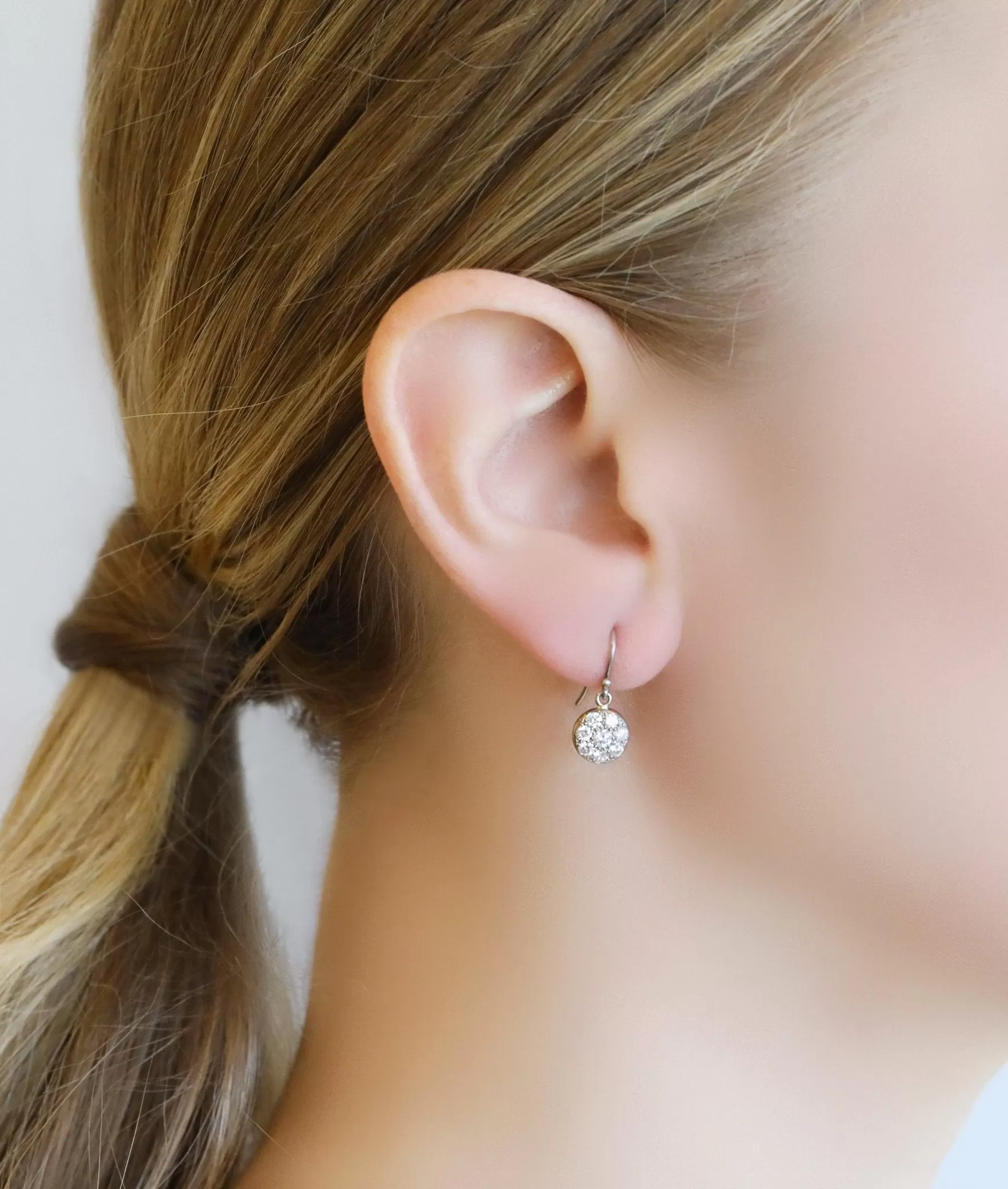 18K Palladium White Gold and Pave Diamond Small Lentil Earrings