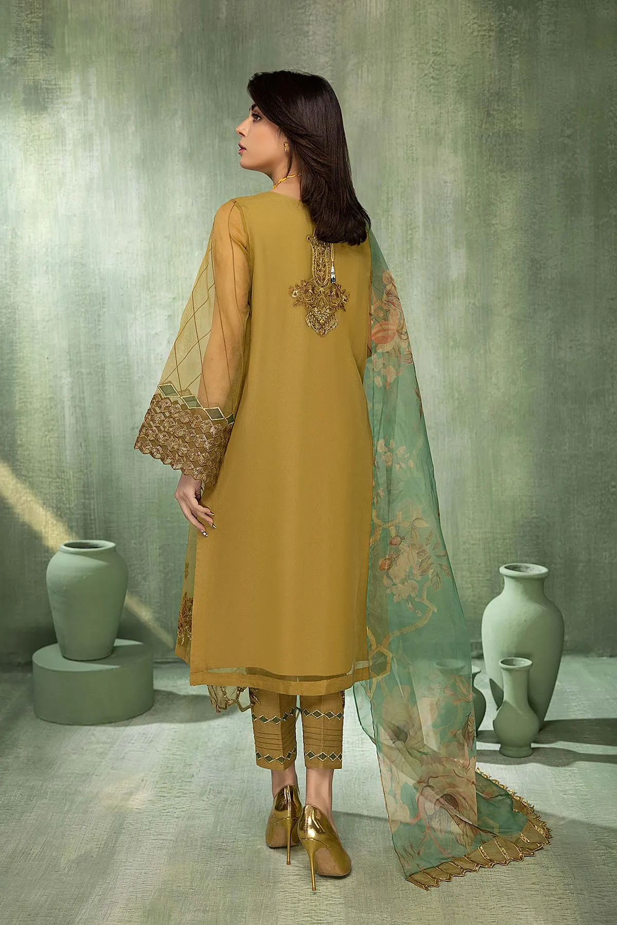 3-Pc Sequence Emb Shirt With Raw Silk Trouser and Organza Dupatta CMA22-14-S