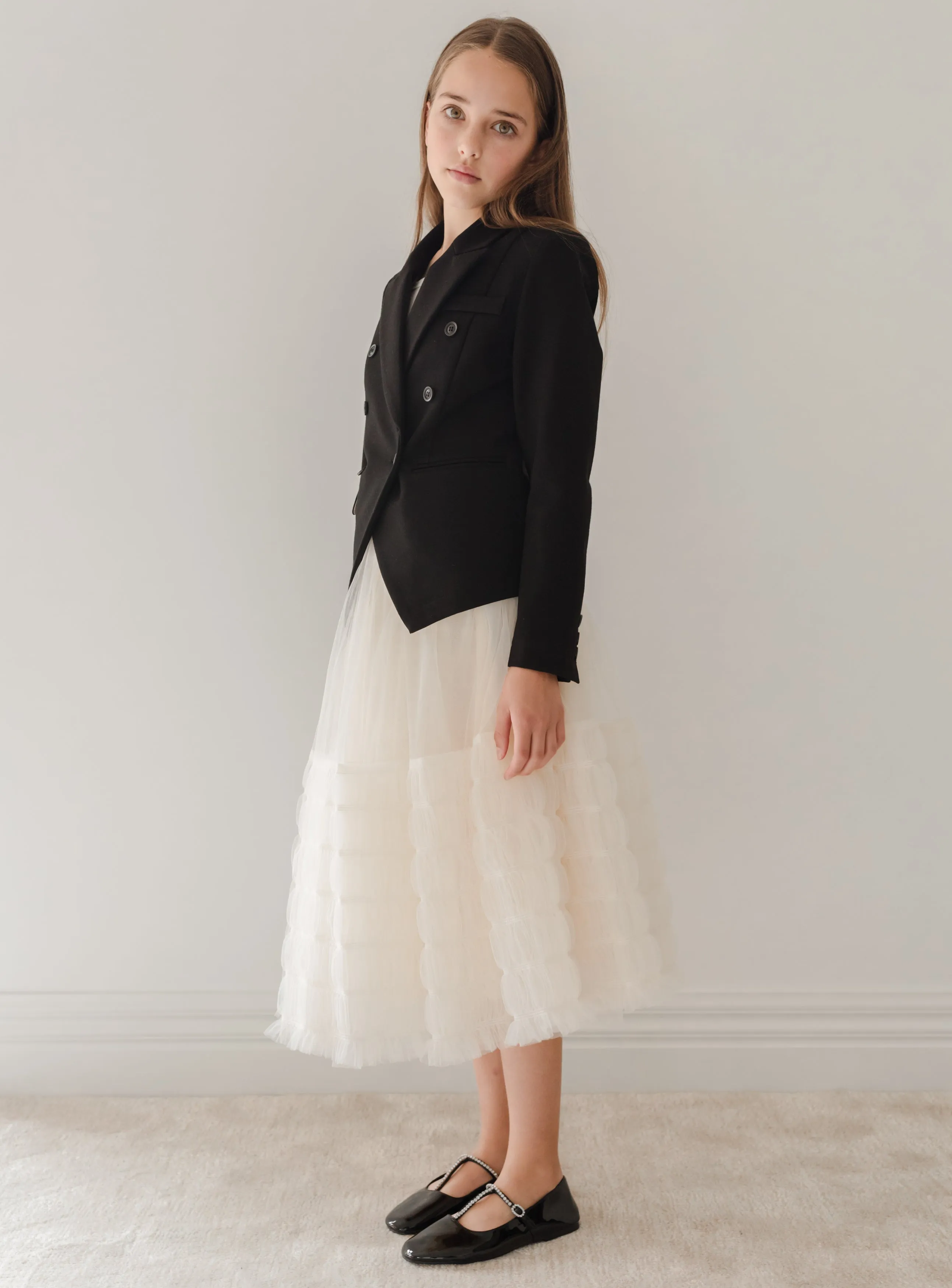 3092-Cream Smocked Tulle Skirt