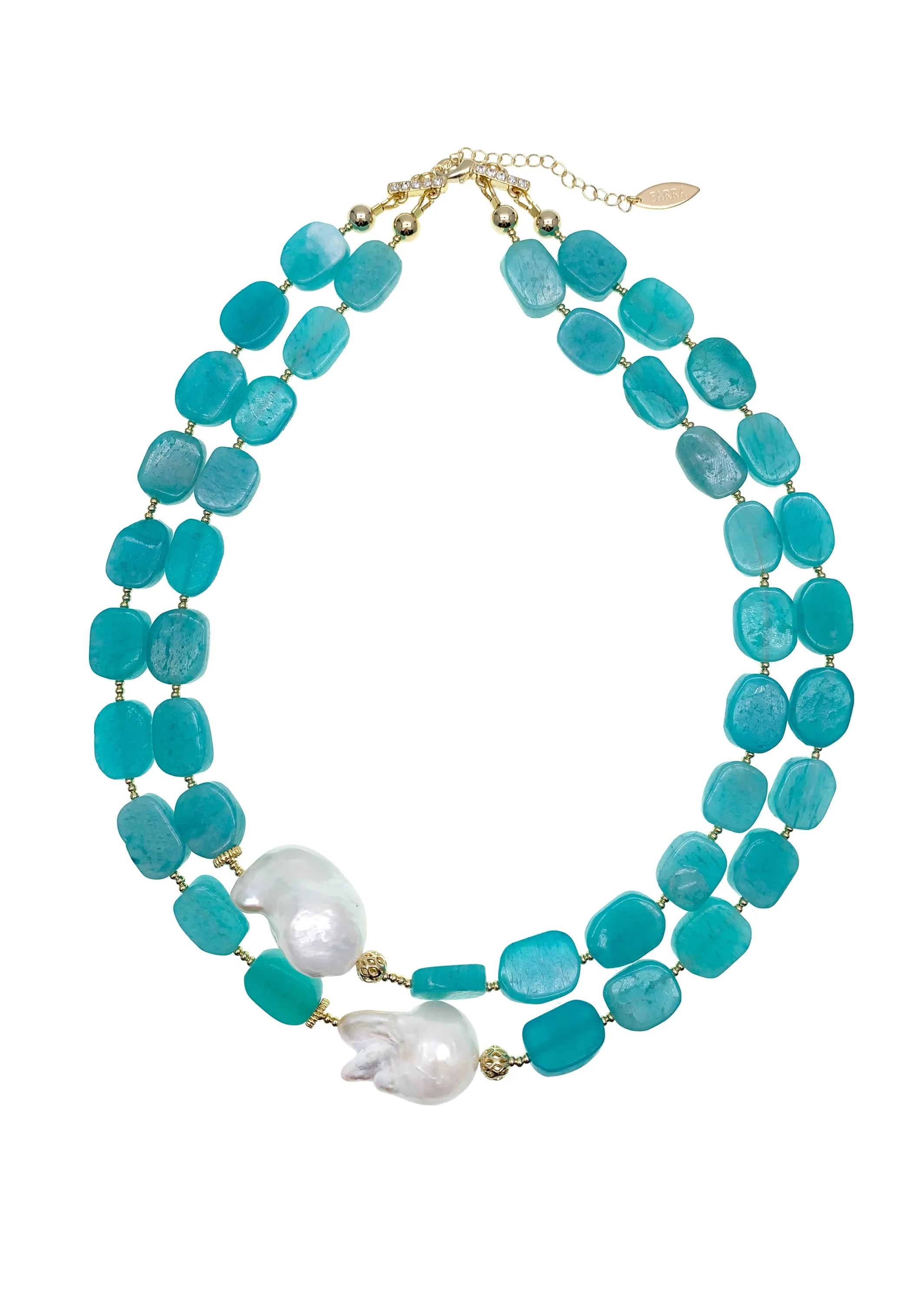 Amazonite With Baroque Pearls Double Layers Necklace GN024