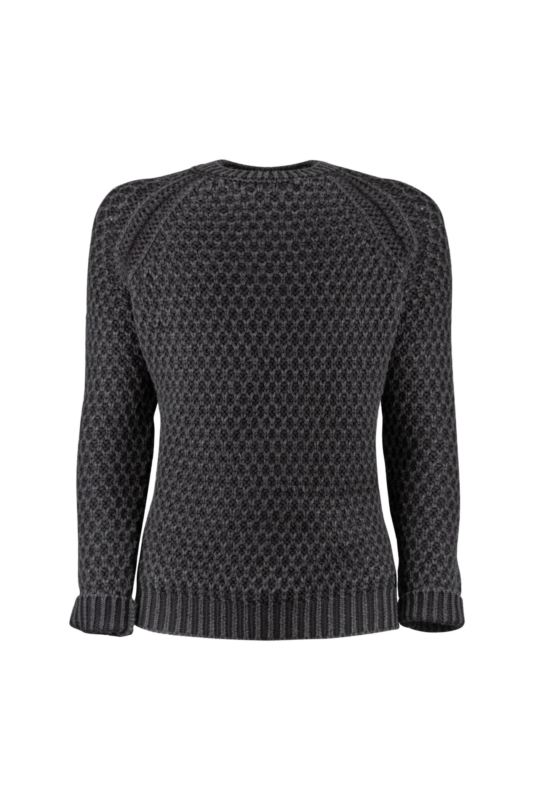 Aran Grey Wool Crewneck Sweater