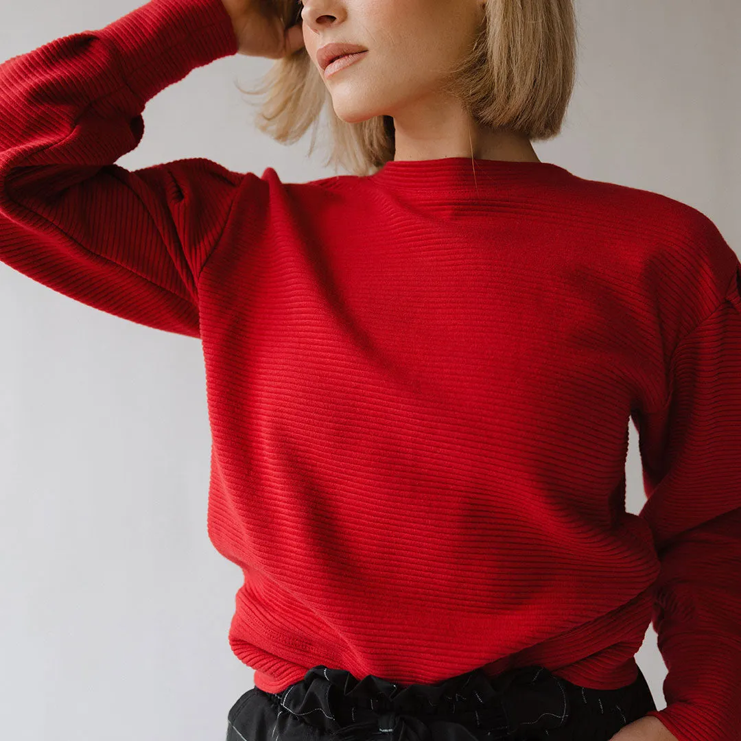 Atlas Ribbed Sweater, Crimson