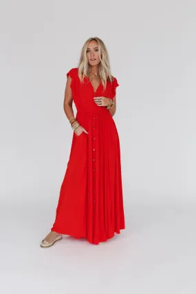 Aura Wing Sleeve Maxi Dress - Red