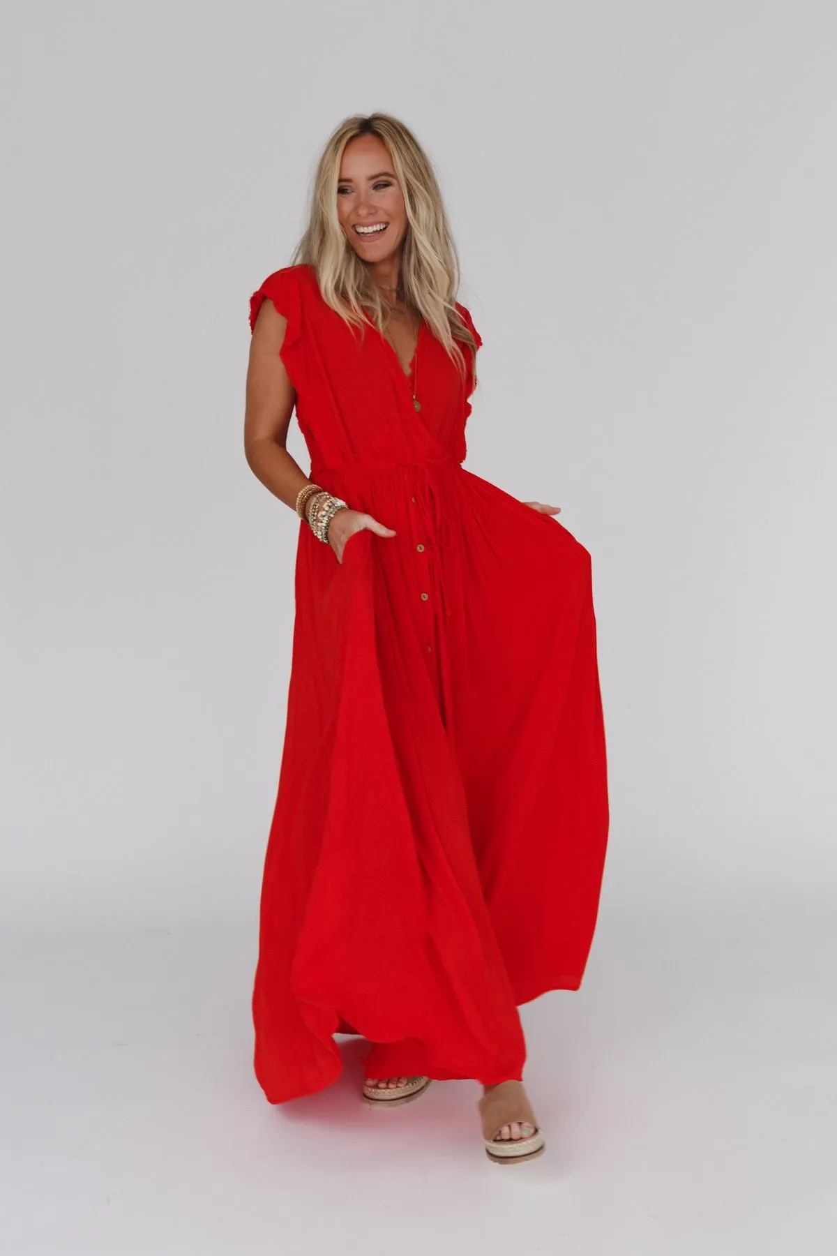 Aura Wing Sleeve Maxi Dress - Red