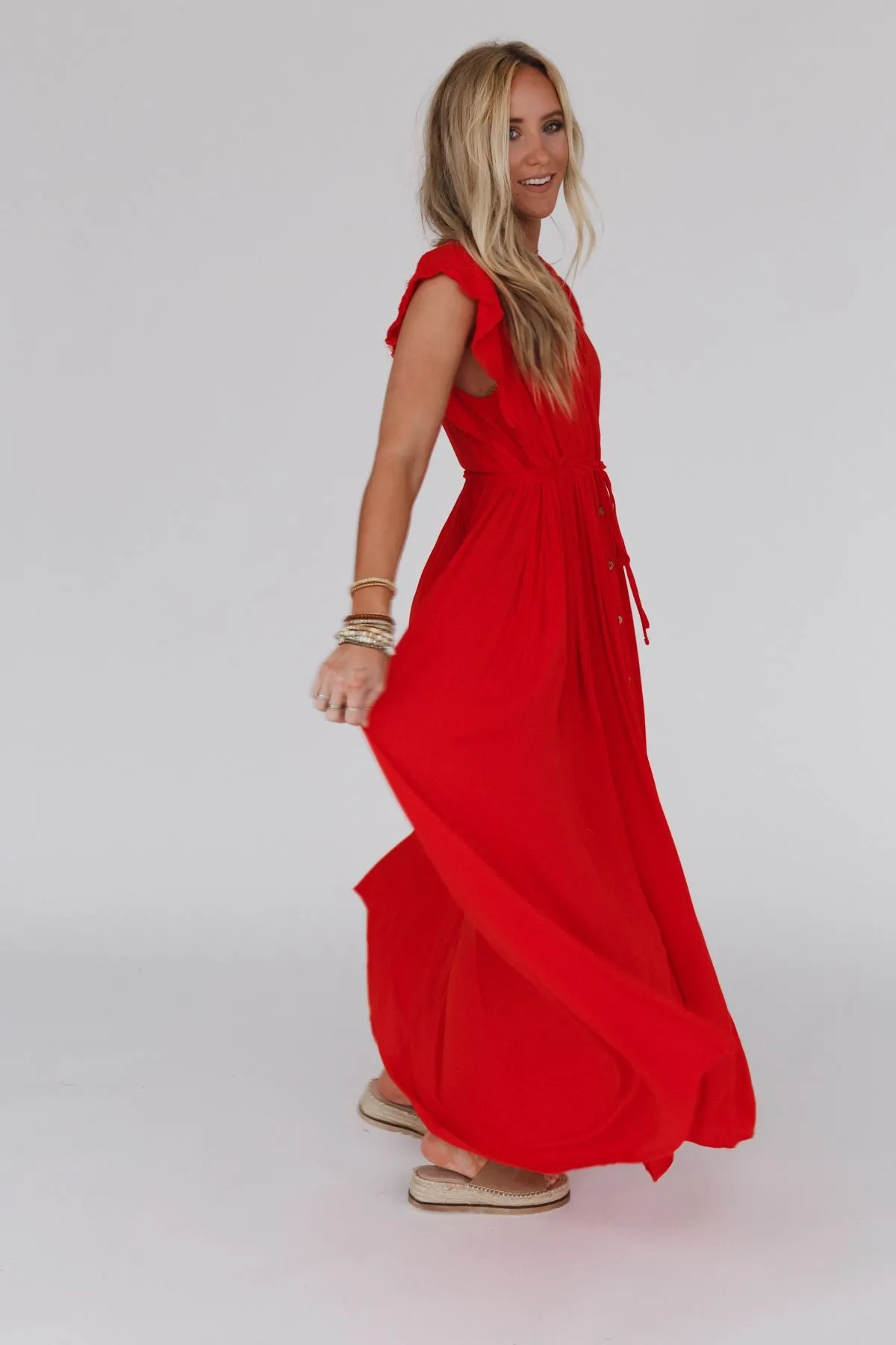 Aura Wing Sleeve Maxi Dress - Red