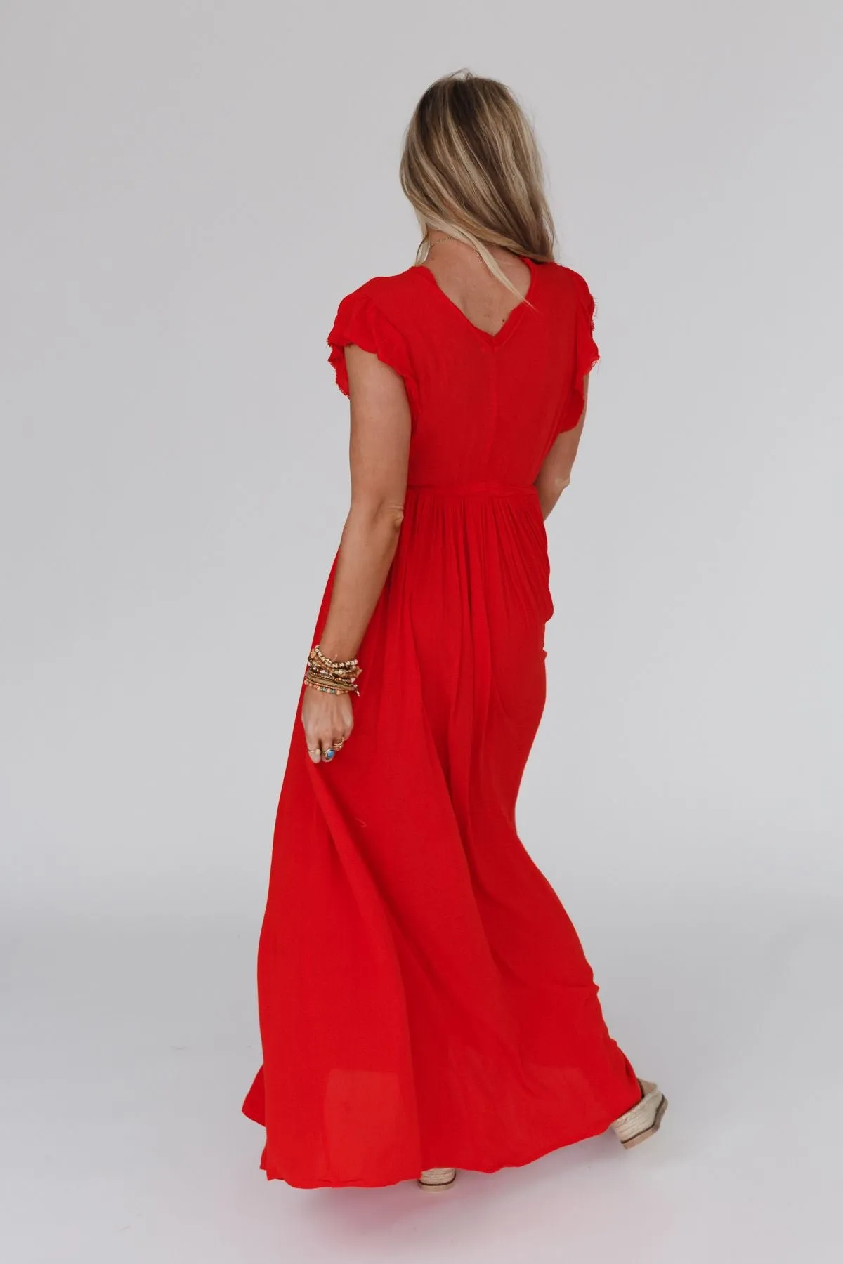 Aura Wing Sleeve Maxi Dress - Red