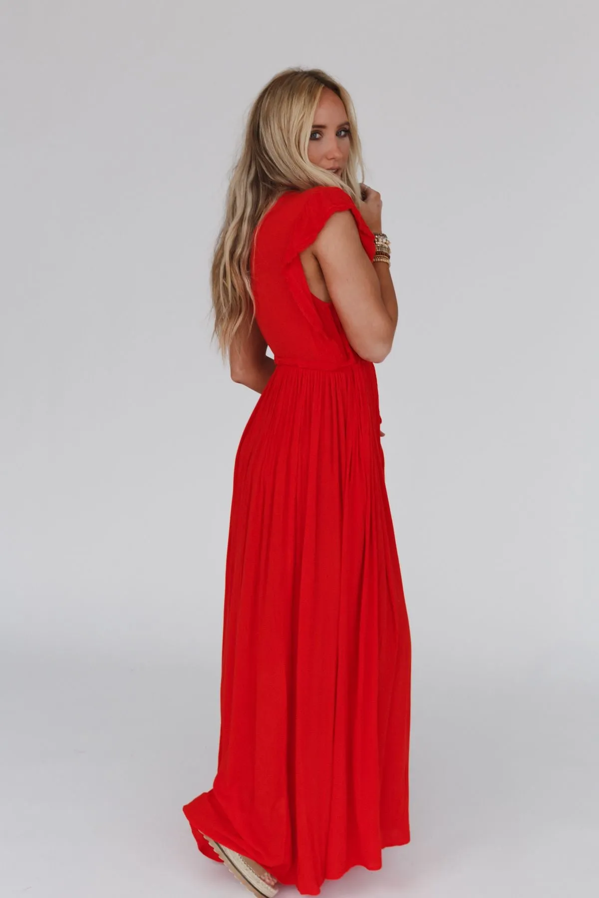 Aura Wing Sleeve Maxi Dress - Red