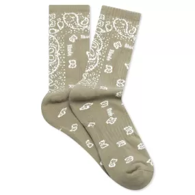 Bandana Jacquard Sock - Khaki/White