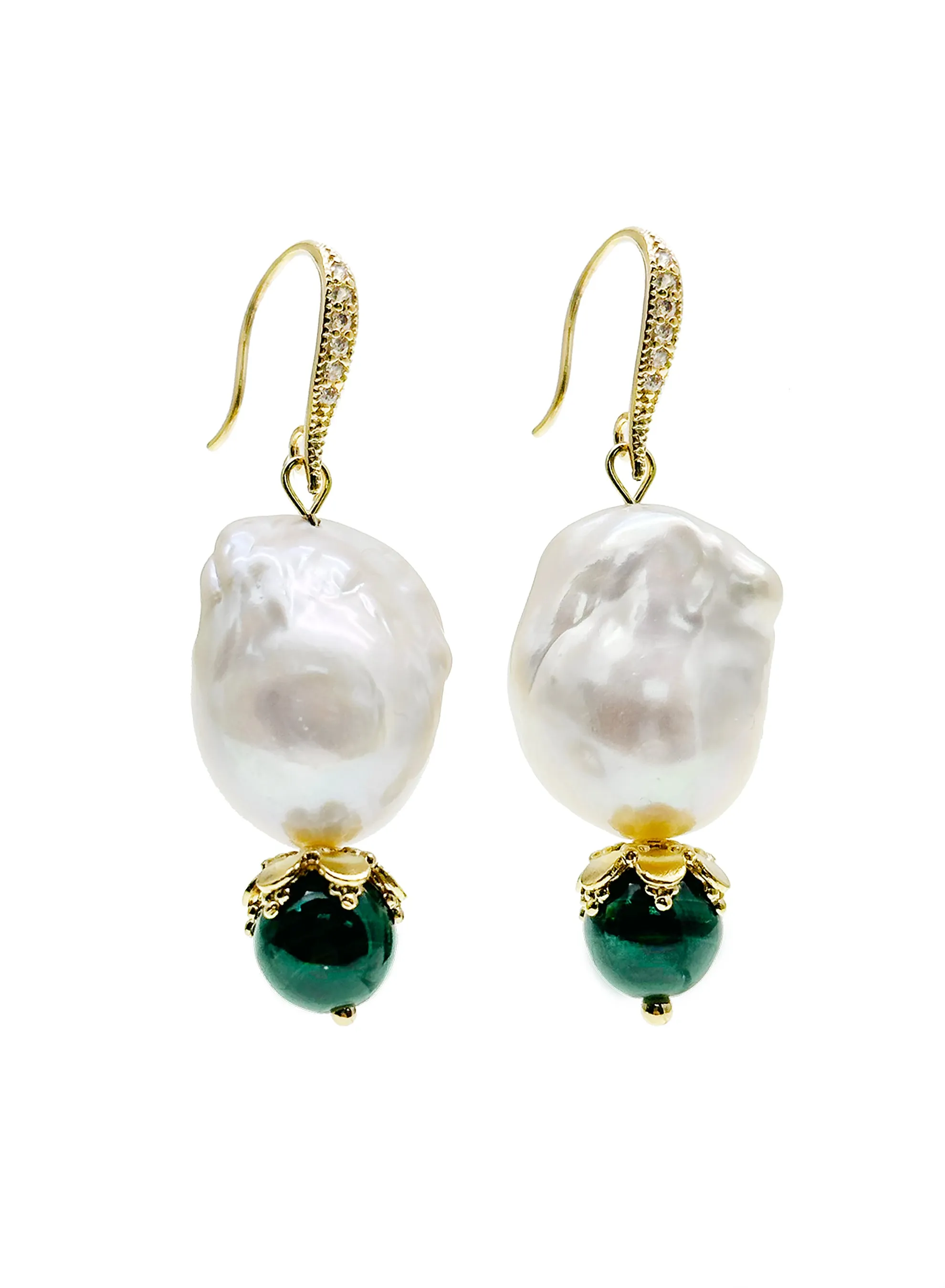 Baroque Pearl With Malachite Round Stone Earrings JE039