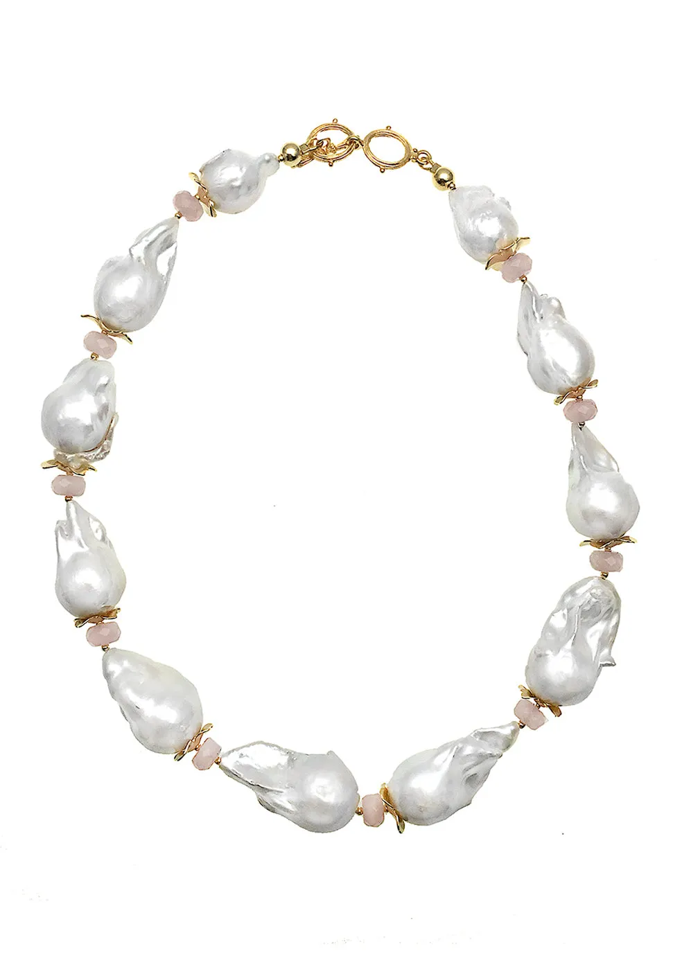 Baroque Pearls With Pink Rose Quartz Necklace DN218