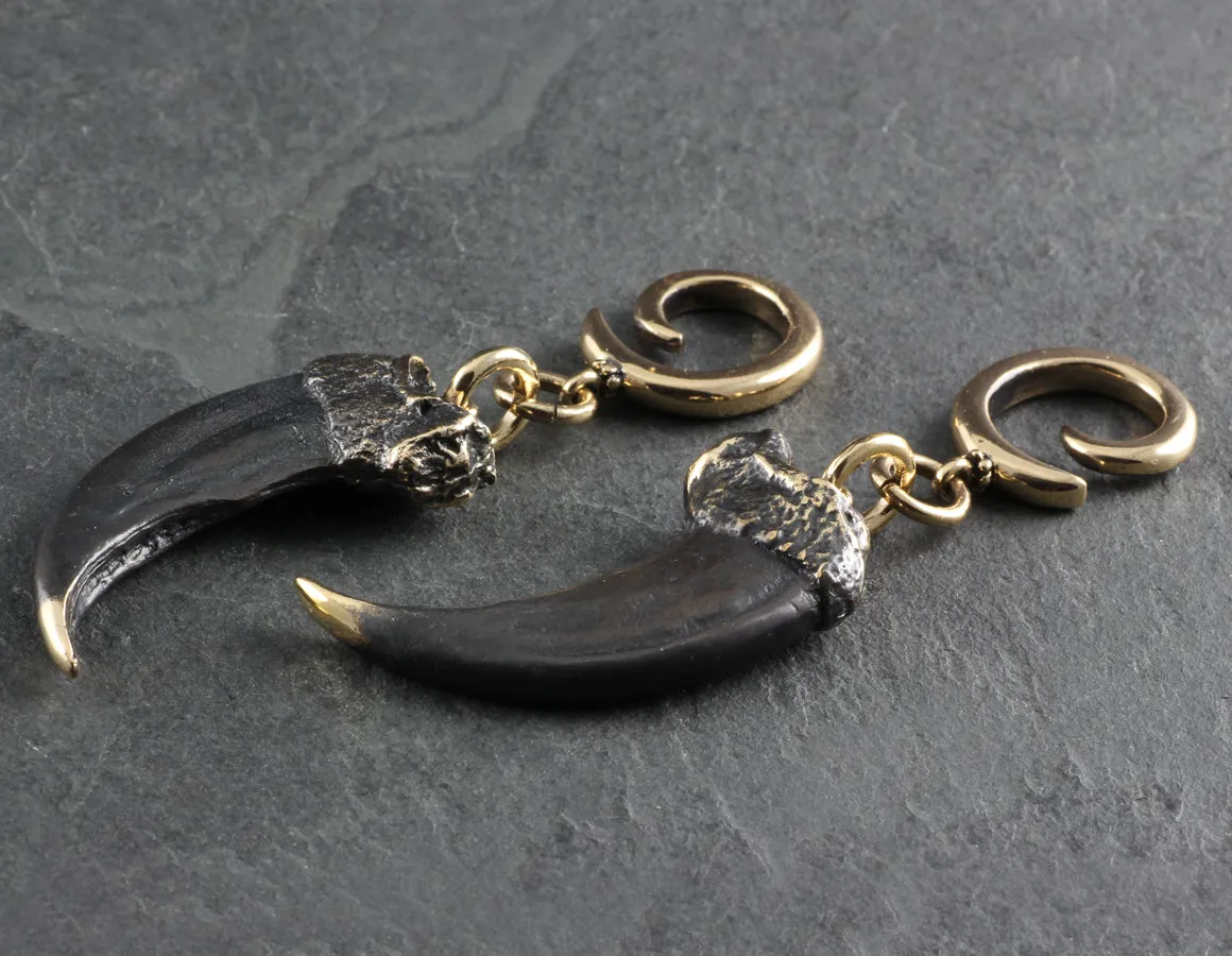 Bear Claw Gauged Spiral Earrings - Bronze