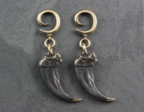 Bear Claw Gauged Spiral Earrings - Bronze