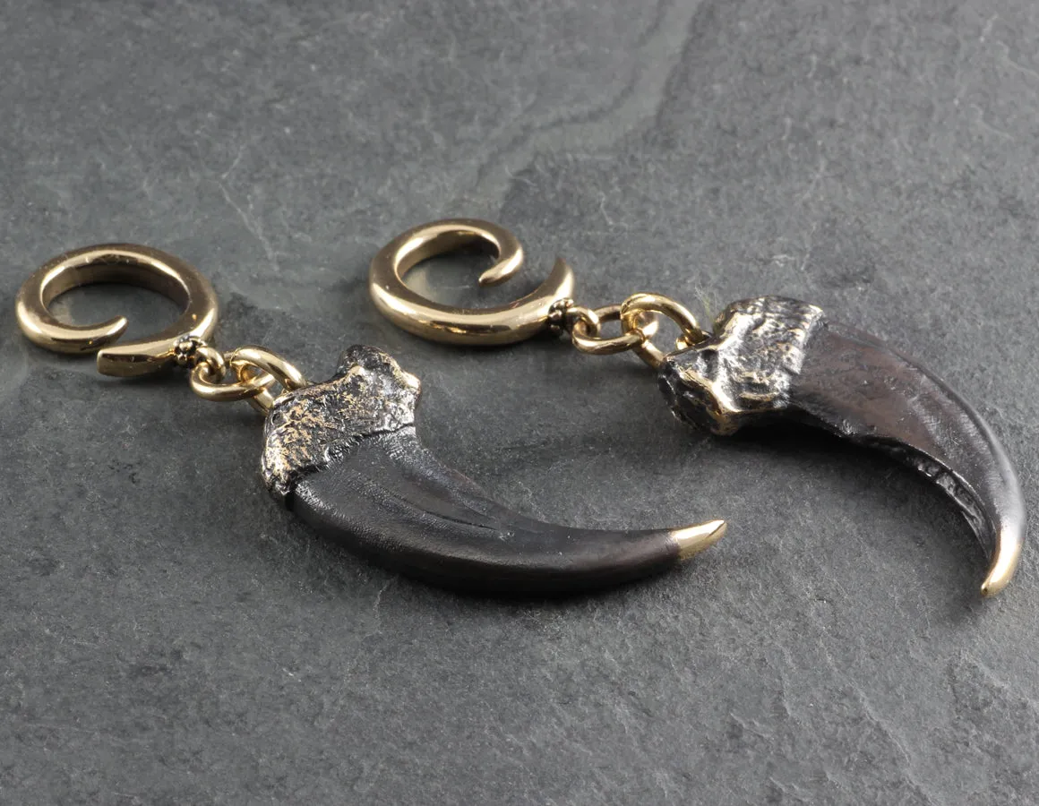 Bear Claw Gauged Spiral Earrings - Bronze