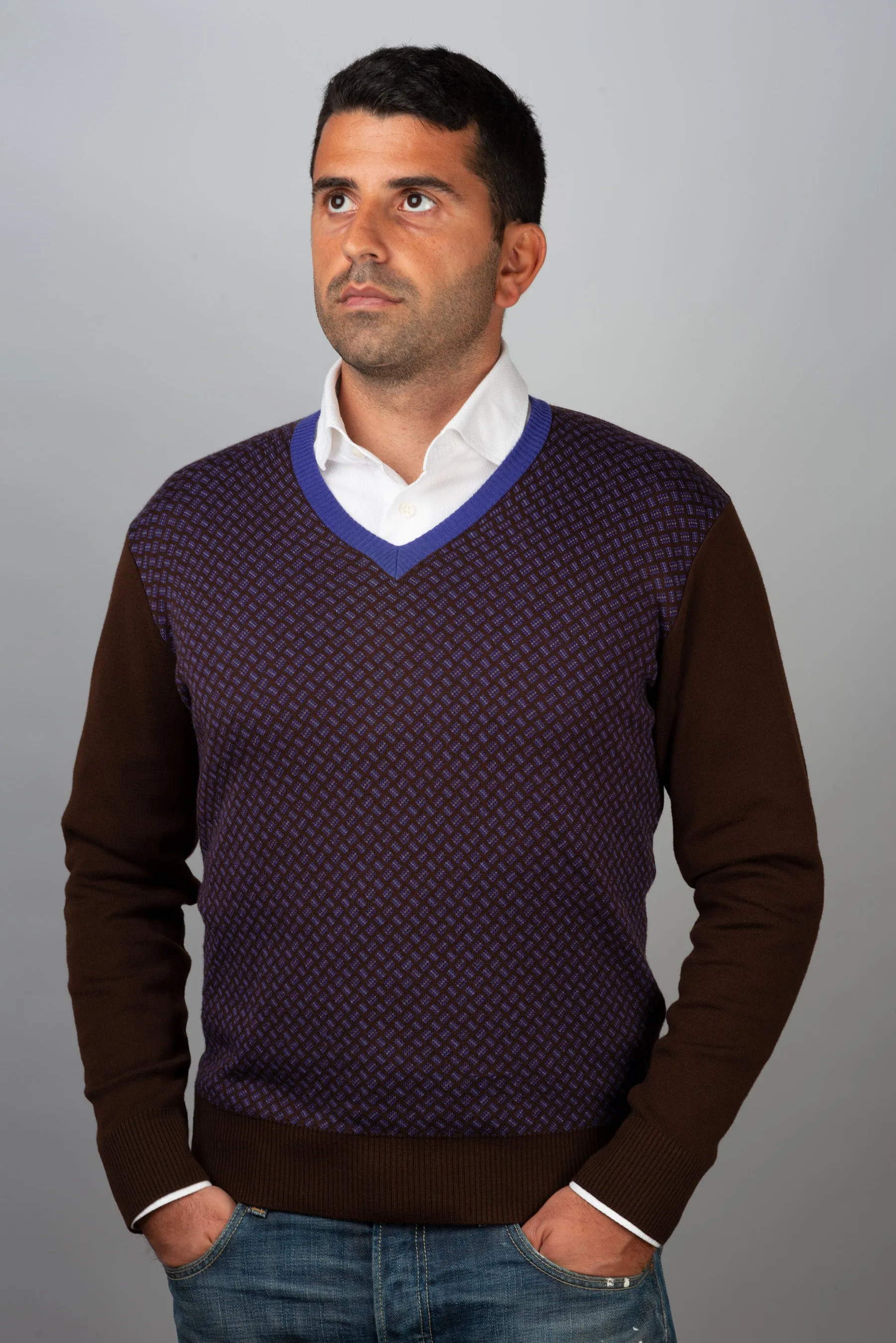 Brown/violet Wool V-neck Sweater