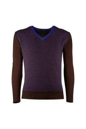 Brown/violet Wool V-neck Sweater