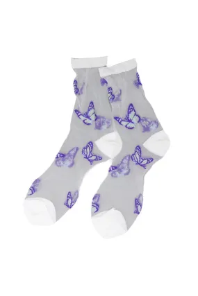 Butterfly Print Sheer Crew Socks