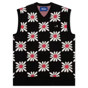 Checkered Floral Sweater Vest - Black Floral