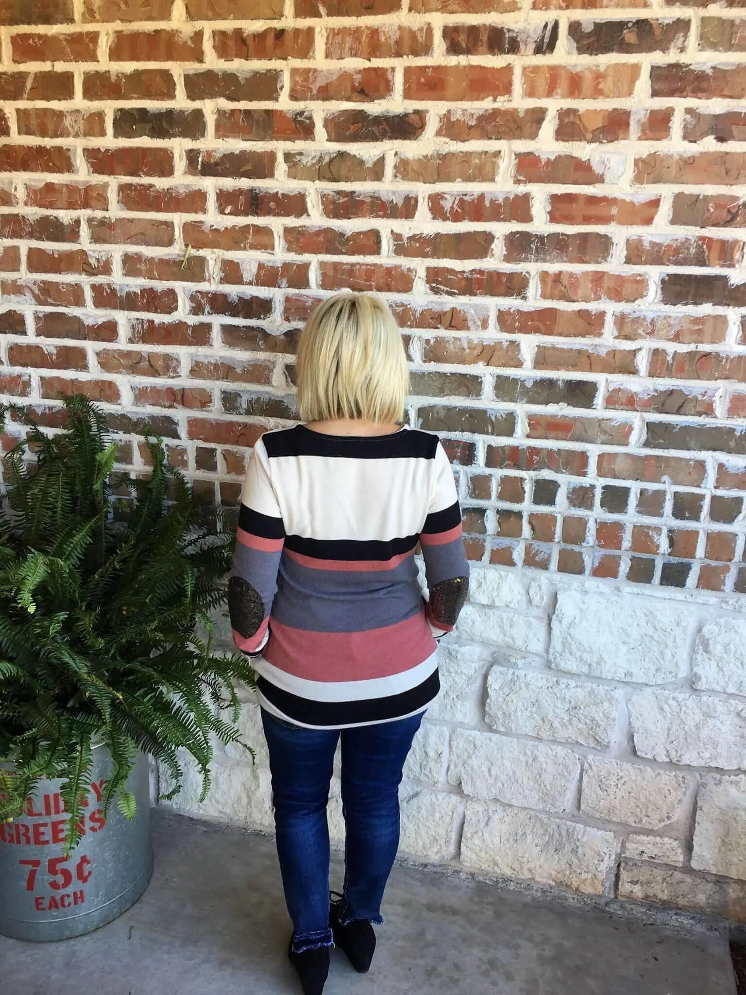 Coral, Black and Cream Top