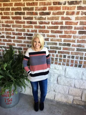 Coral, Black and Cream Top