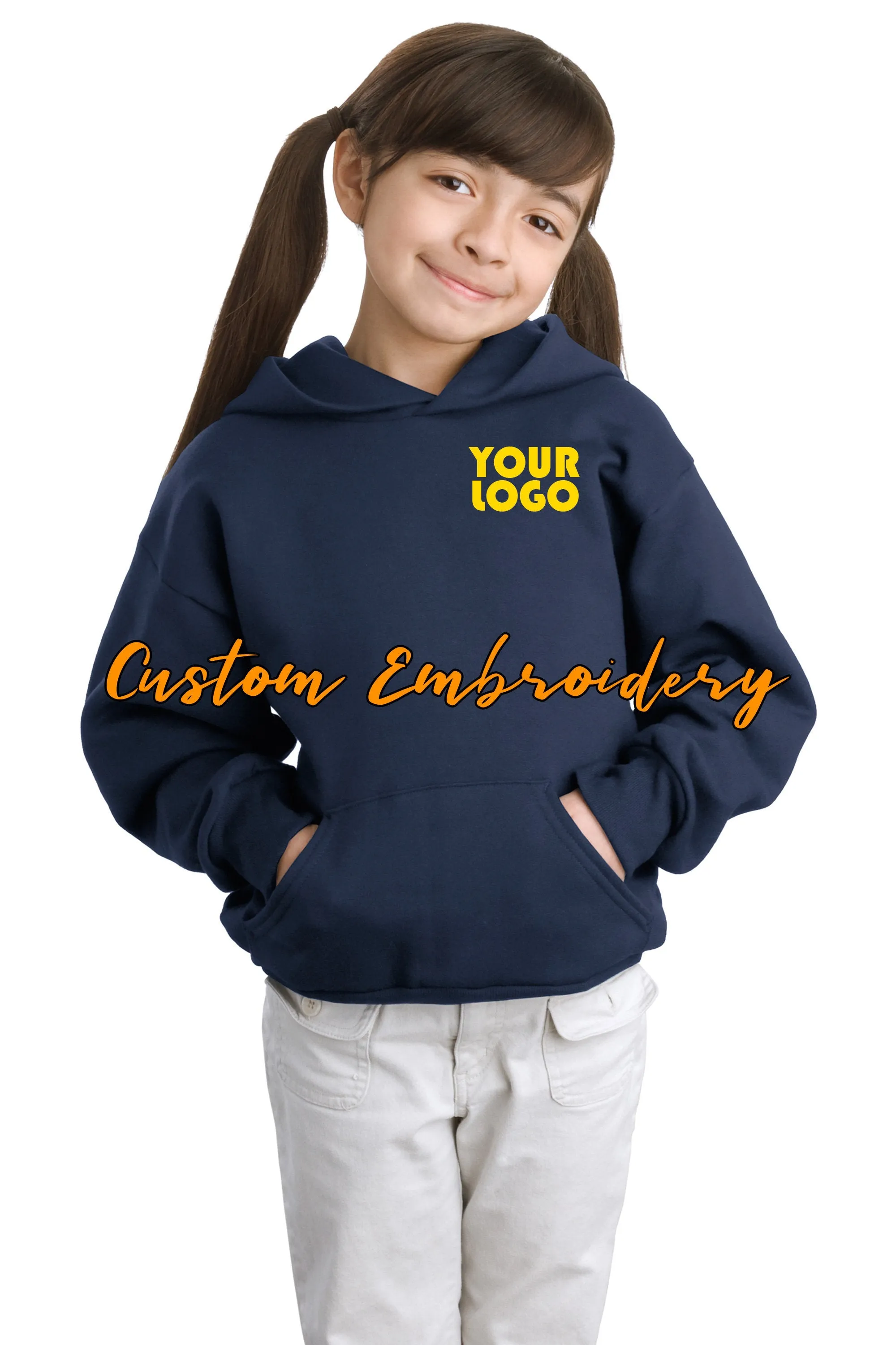 Custom Embroider Hanes EcoSmart Pullover Hooded Sweatshirt Hoodie - Includes one 4in x 4in Embroidery - No Setup - Personalized 