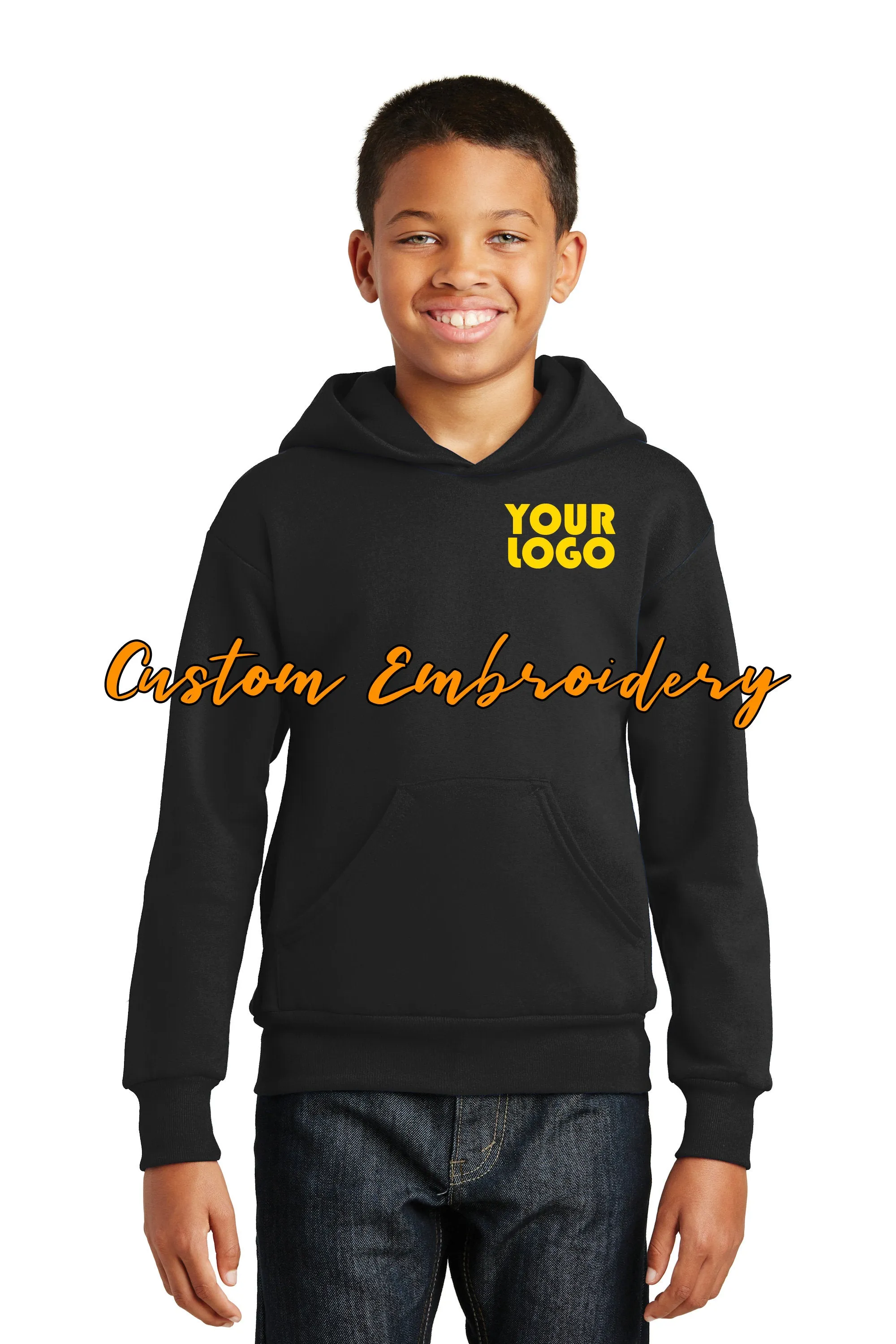 Custom Embroider Hanes EcoSmart Pullover Hooded Sweatshirt Hoodie - Includes one 4in x 4in Embroidery - No Setup - Personalized 