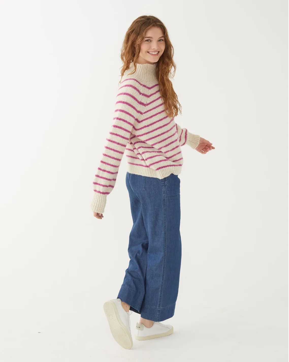 D MerSea Salt and Sea Turtleneck Sweater - buttercream/magenta stripe