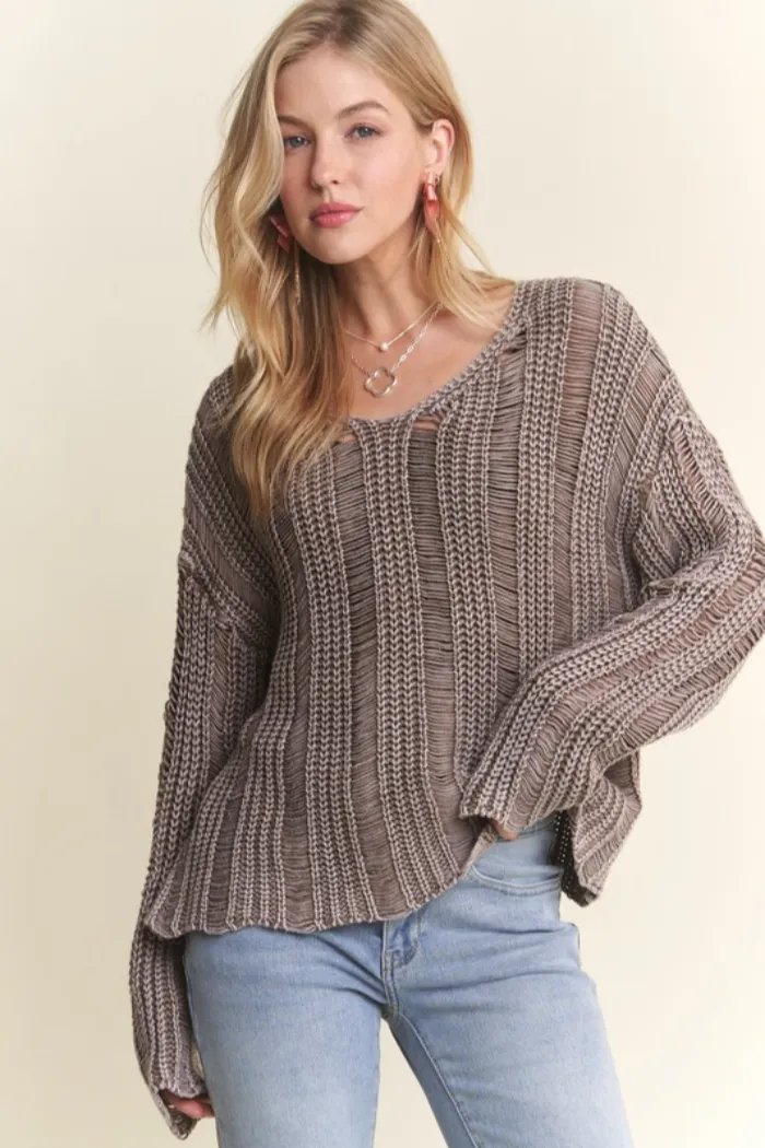 Distressed Mineral Wash Sweater