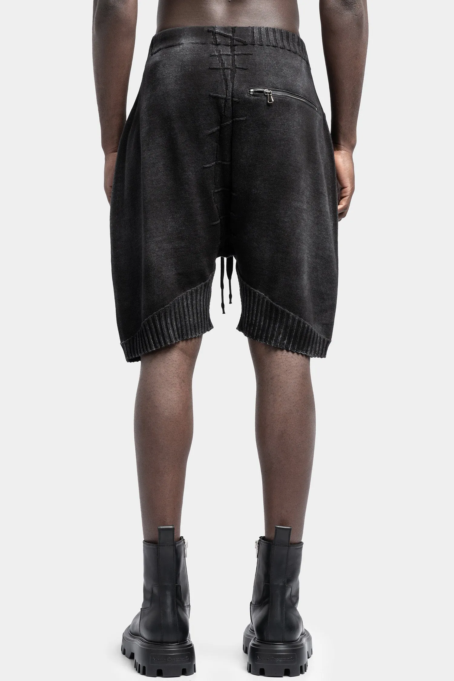 Drop crotch knit shorts, Black spray