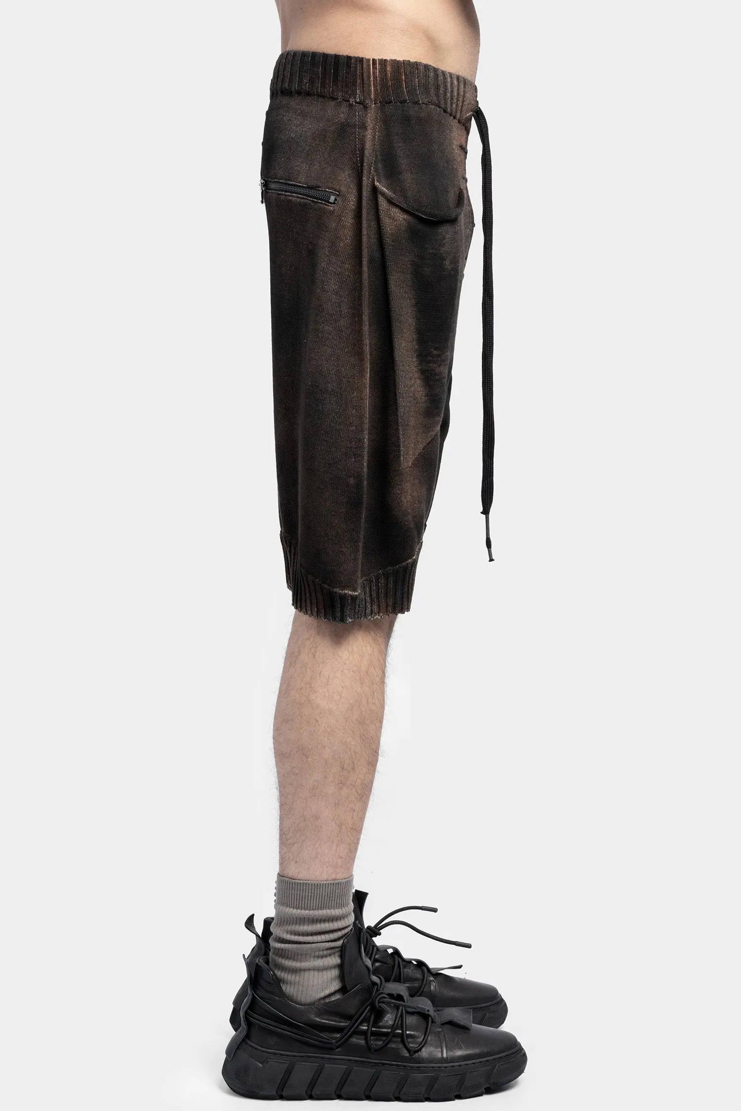 Drop crotch knit shorts, Rust / Black spray