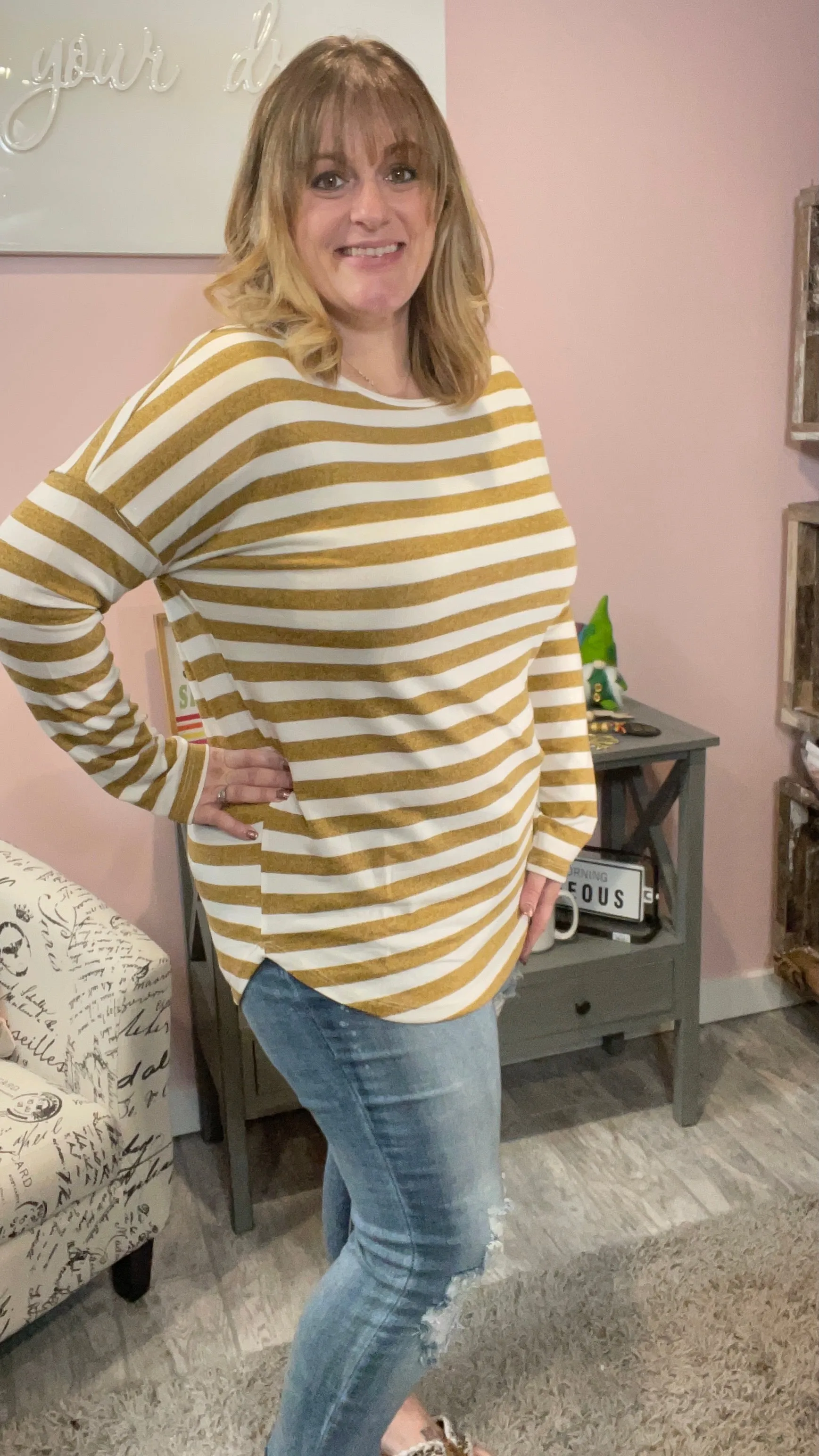 Drop Shoulder Stripe Knit Top