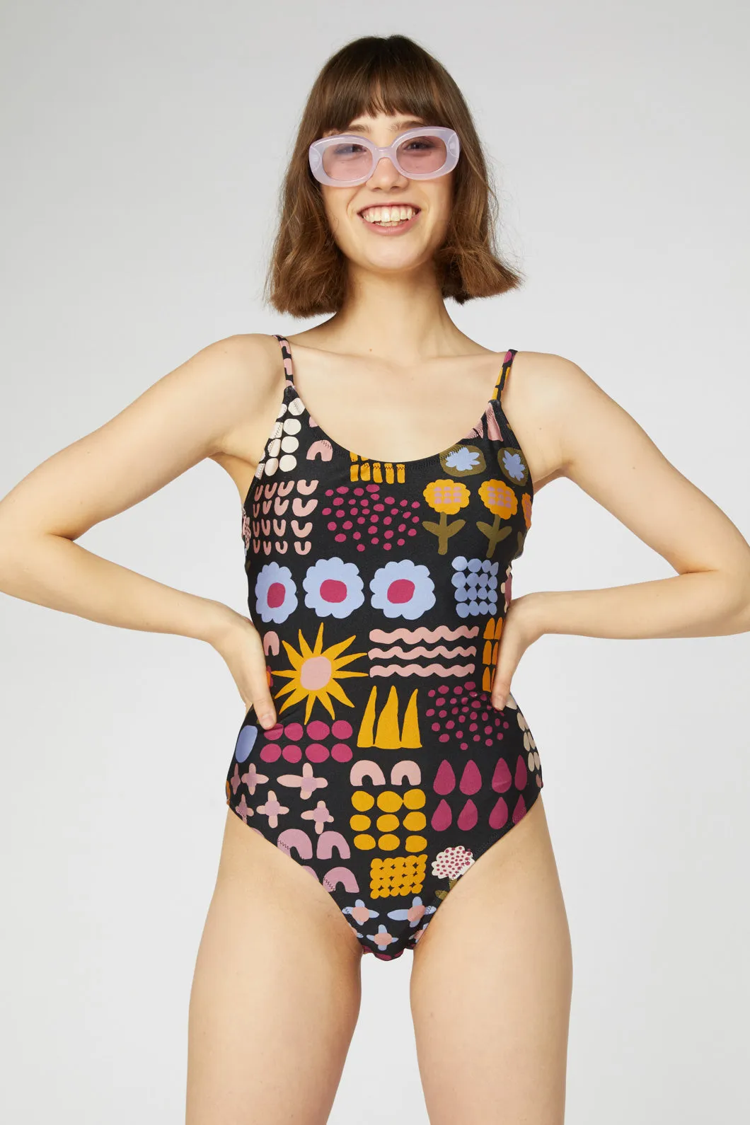 Elsie Patchwork One piece High Back