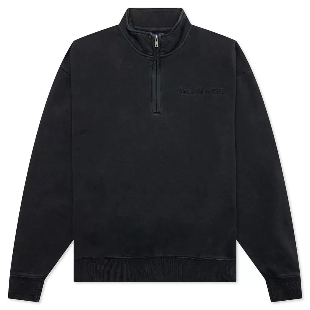 Embroidered Logo Quarter Zip Sweatshirt - Black