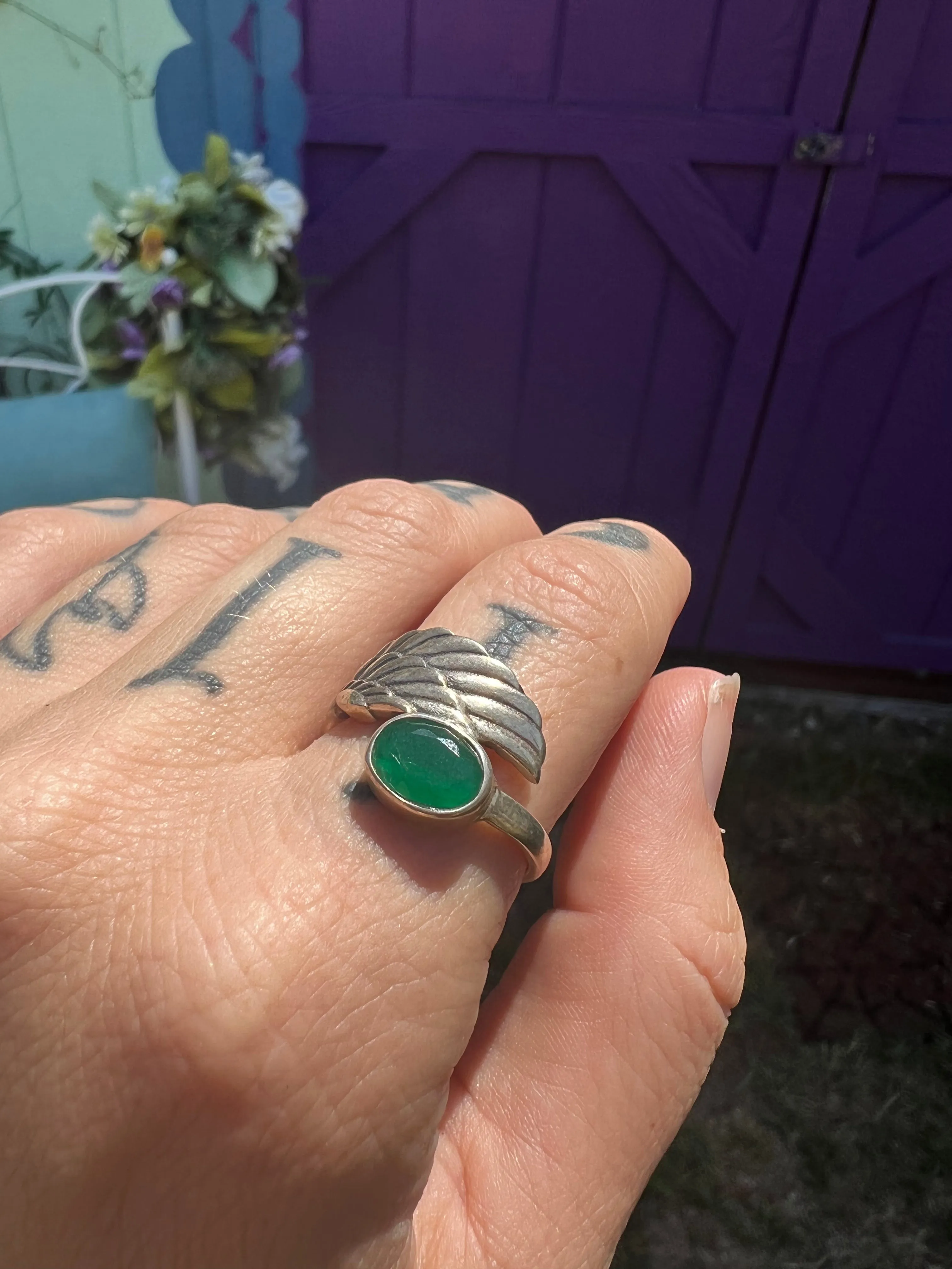 Emerald Angel Wing Ring size 8