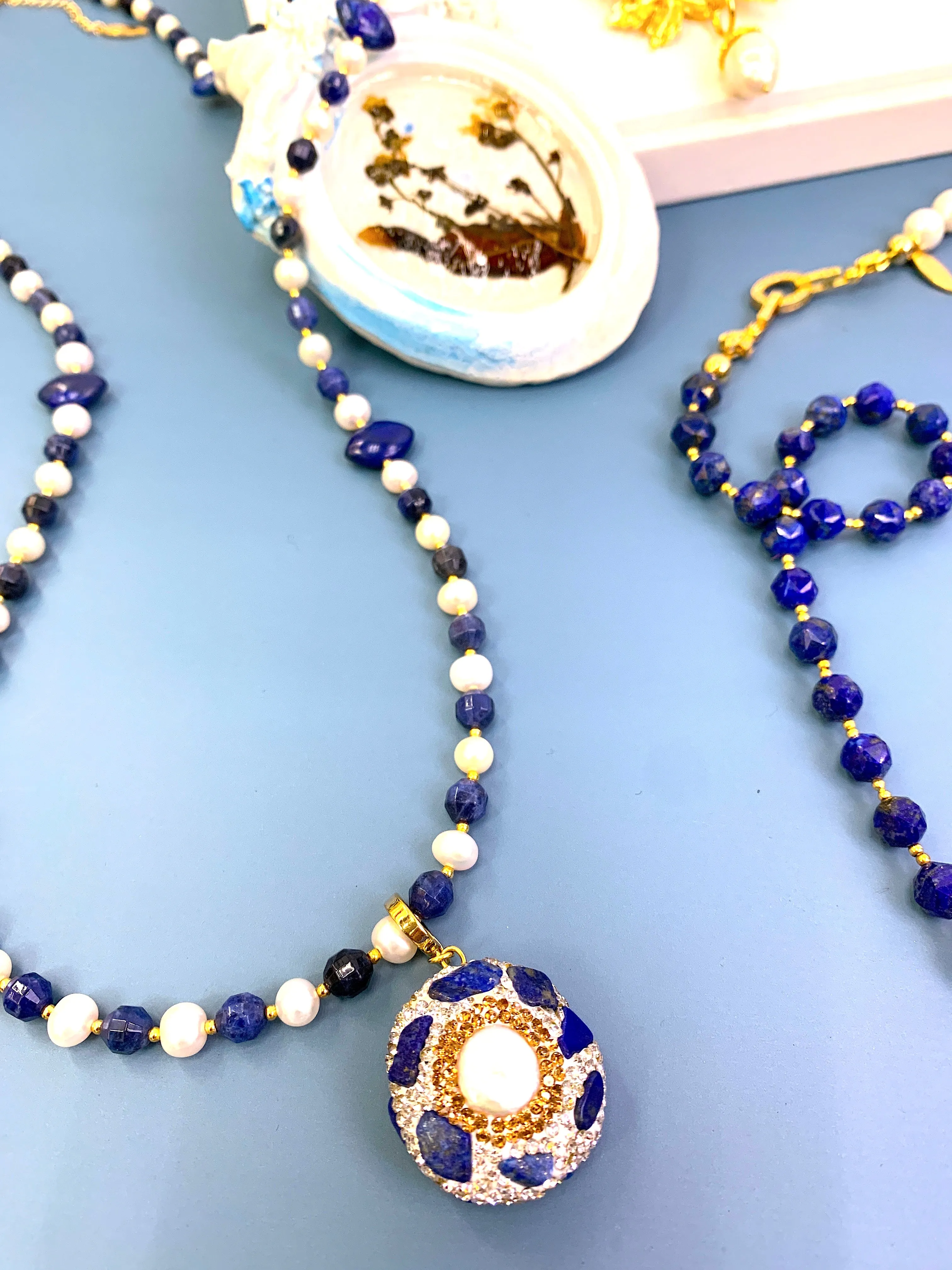 Freshwater Pearls With Lapis And Sodalite MuIti-way Necklace HN005