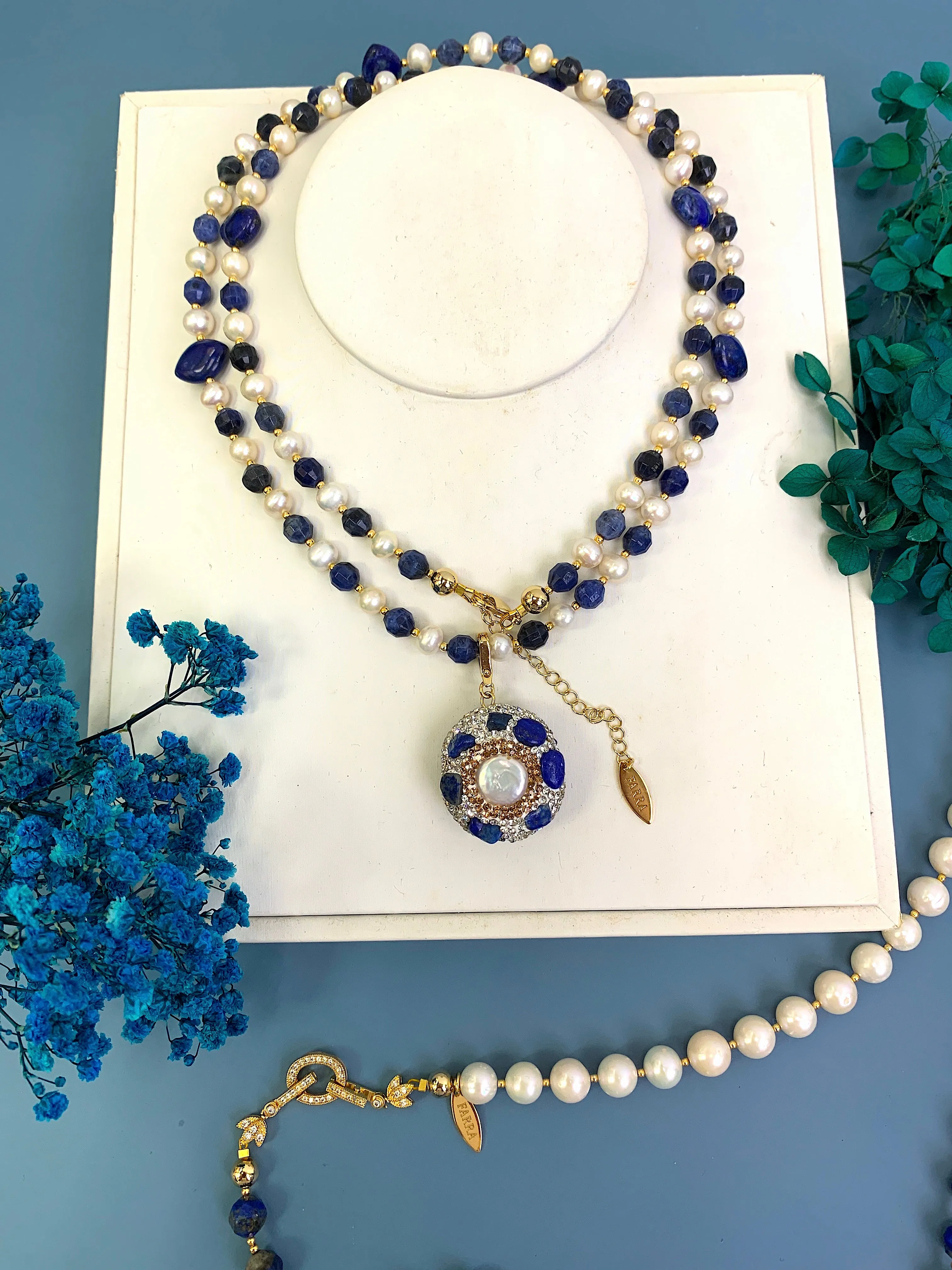 Freshwater Pearls With Lapis And Sodalite MuIti-way Necklace HN005