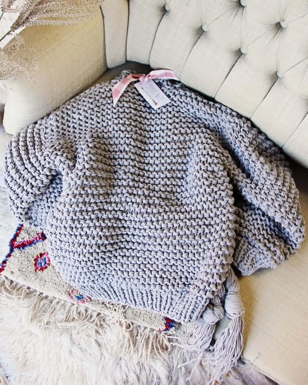 Handknit Braided Sweater in Gray