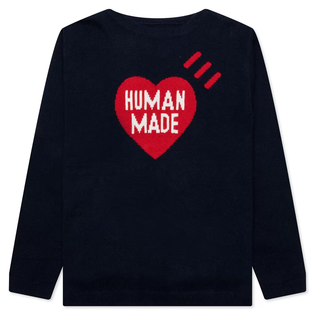 Heart Knit Sweater - Navy