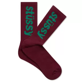 Helvetica Crew Socks - Wine/Forest