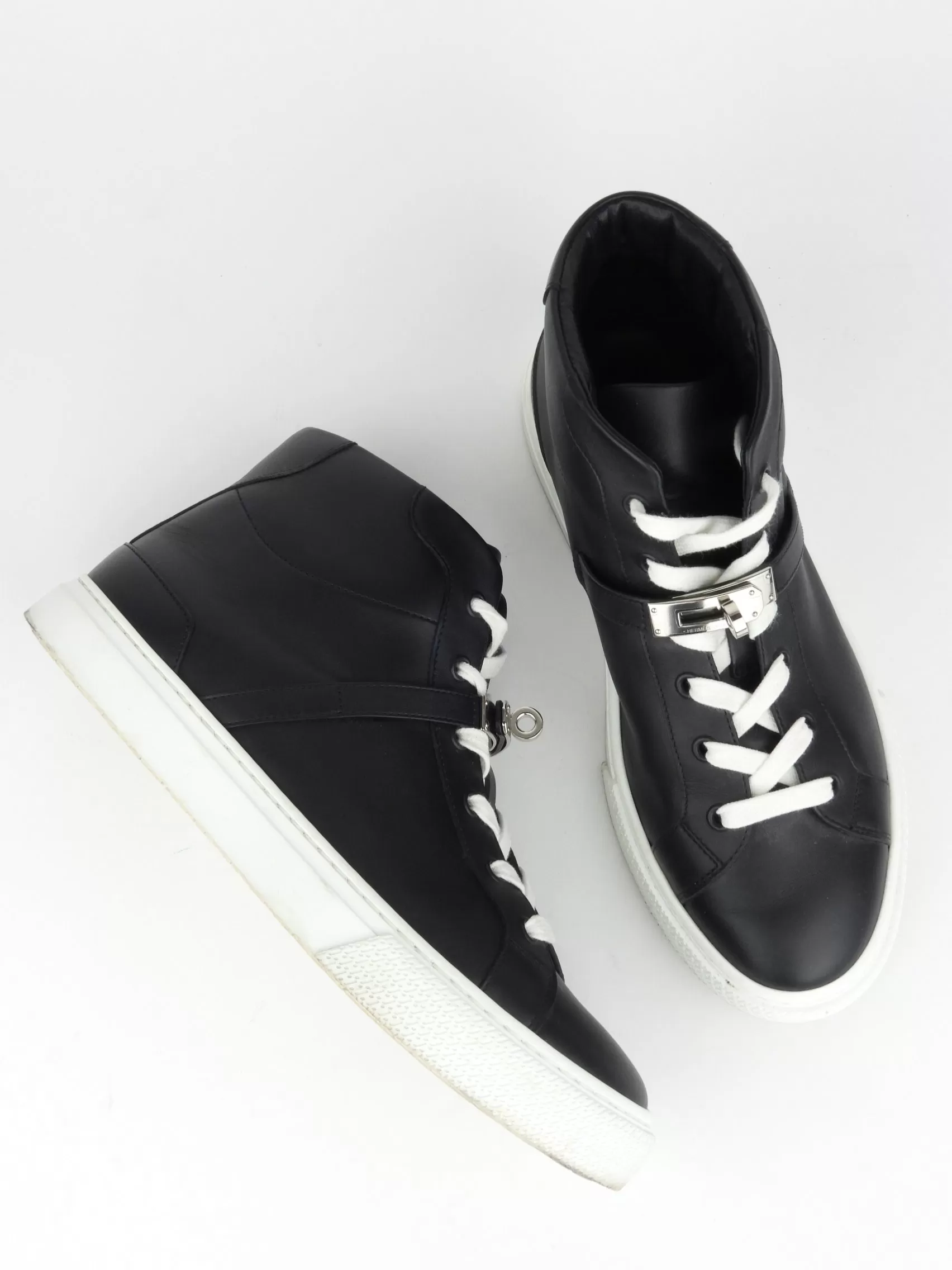 Hermes Black Calfskin Leather High Top Women's Daydream Sneakers - 40 FR | 39 IT