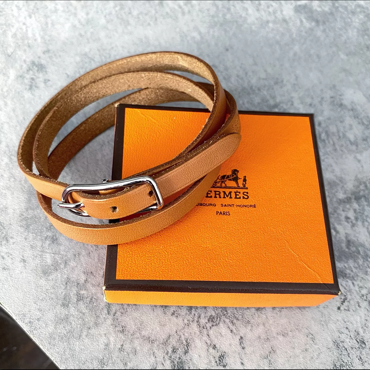 Hermes Natural Leather Palladium Quadruple Tour Bracelet