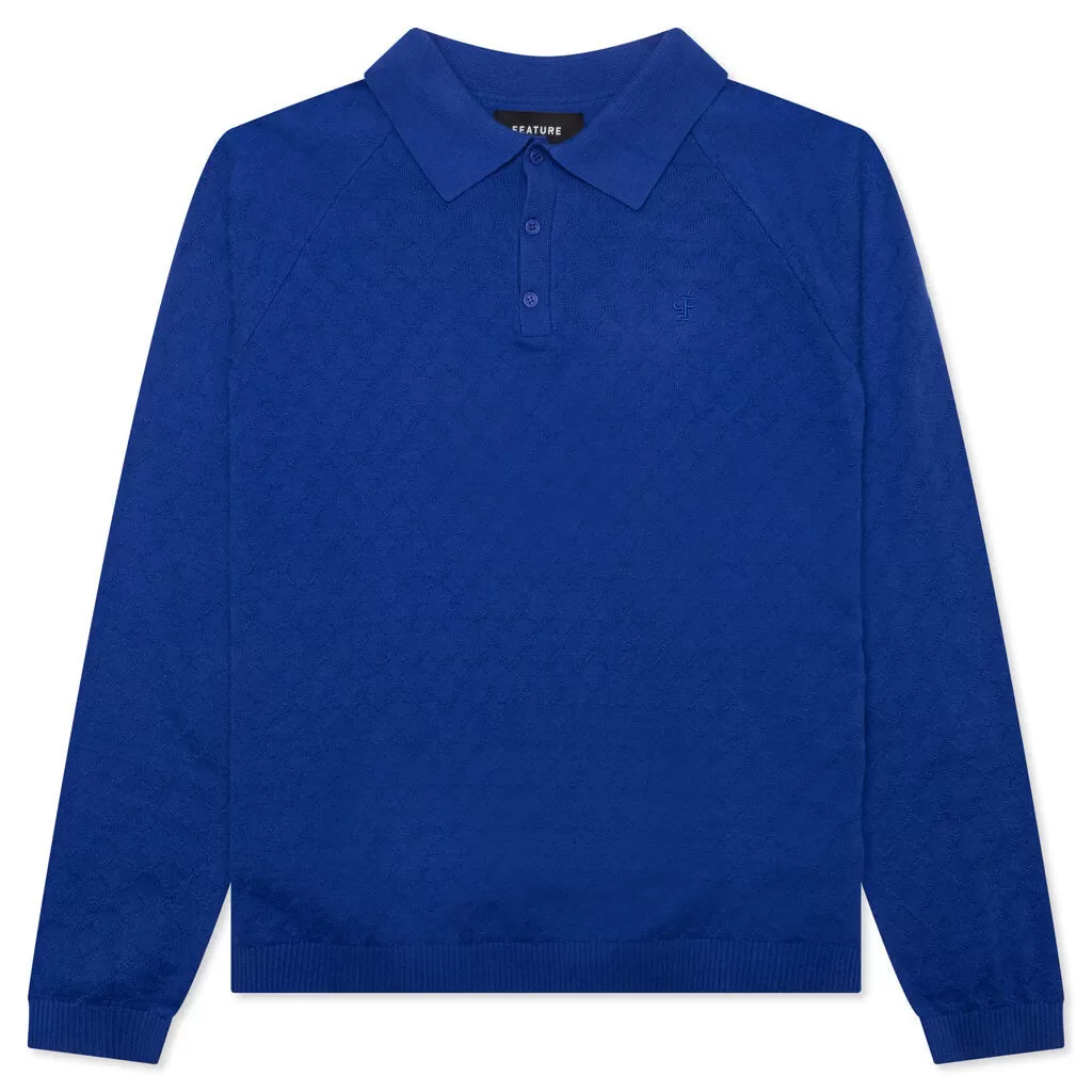 Hogan Pointelle Raglan Sleeve Sweater Polo - Indeevar Blue