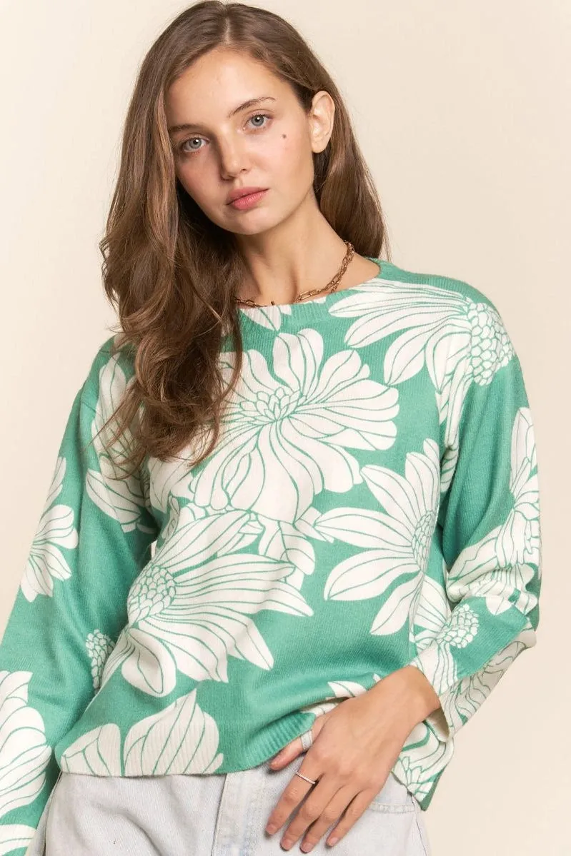 J.nna Crew Neck Floral Knit Top