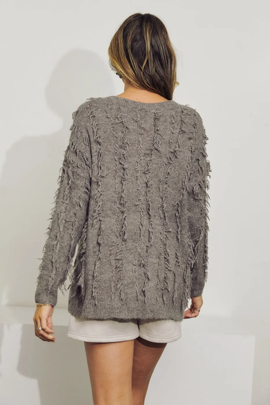 J.nna V-Neck Fringe Sweater