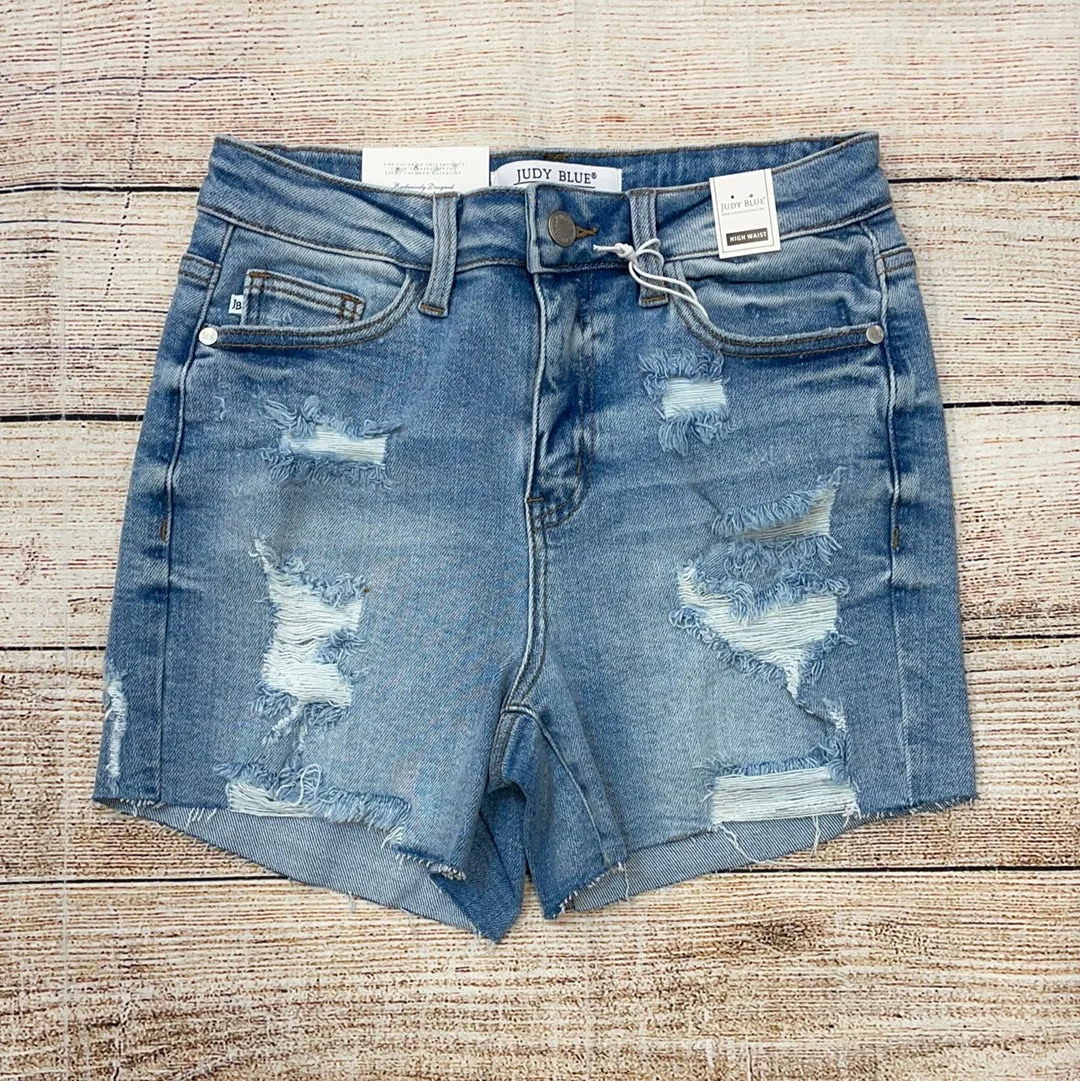 Judy Blue Light Blue Hi-Waist Destroyed Shorts