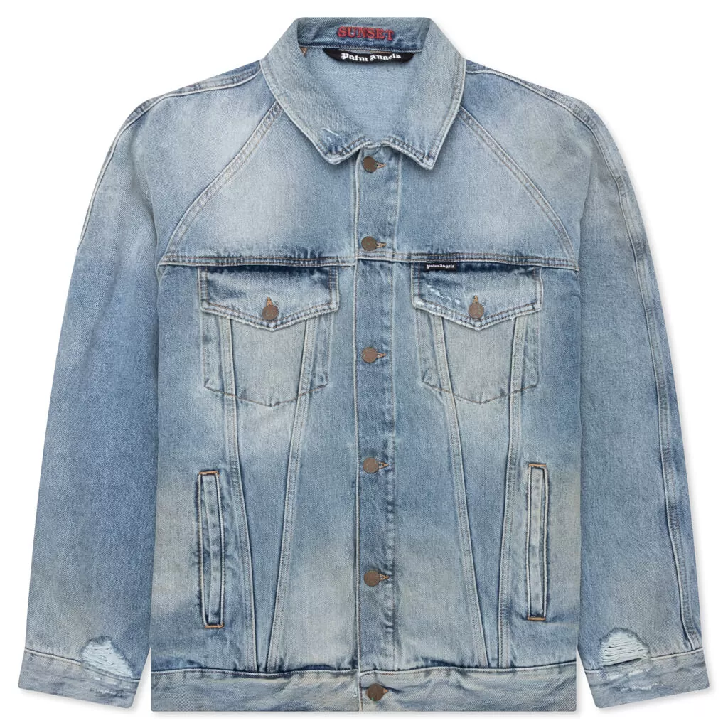 Light Wash Sunset Loose Denim Jacket - Blue/Brown