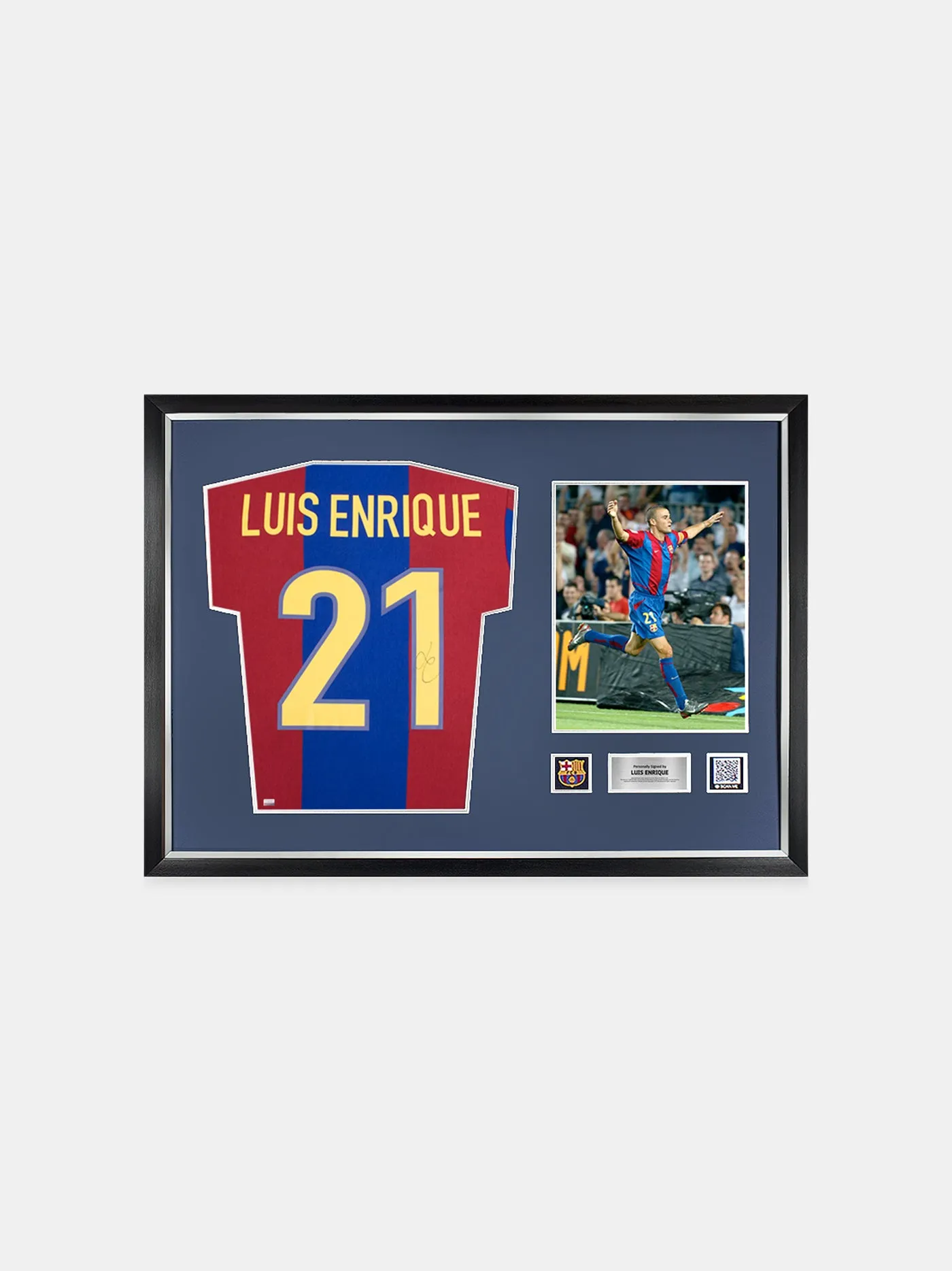 LUIS ENRIQUE | Official FC Barcelona Back Signed and Framed Retro Home Shirt with Fan Style Numbers