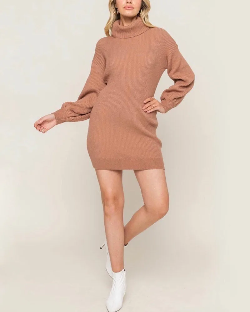 Lush Clothing - Turtleneck Sweater Knit Dress in Dusty Mauve