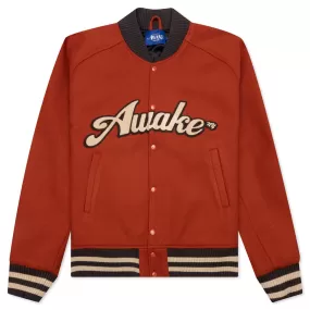 Melton Wool Chenille Logo Varsity Jacket - Rust