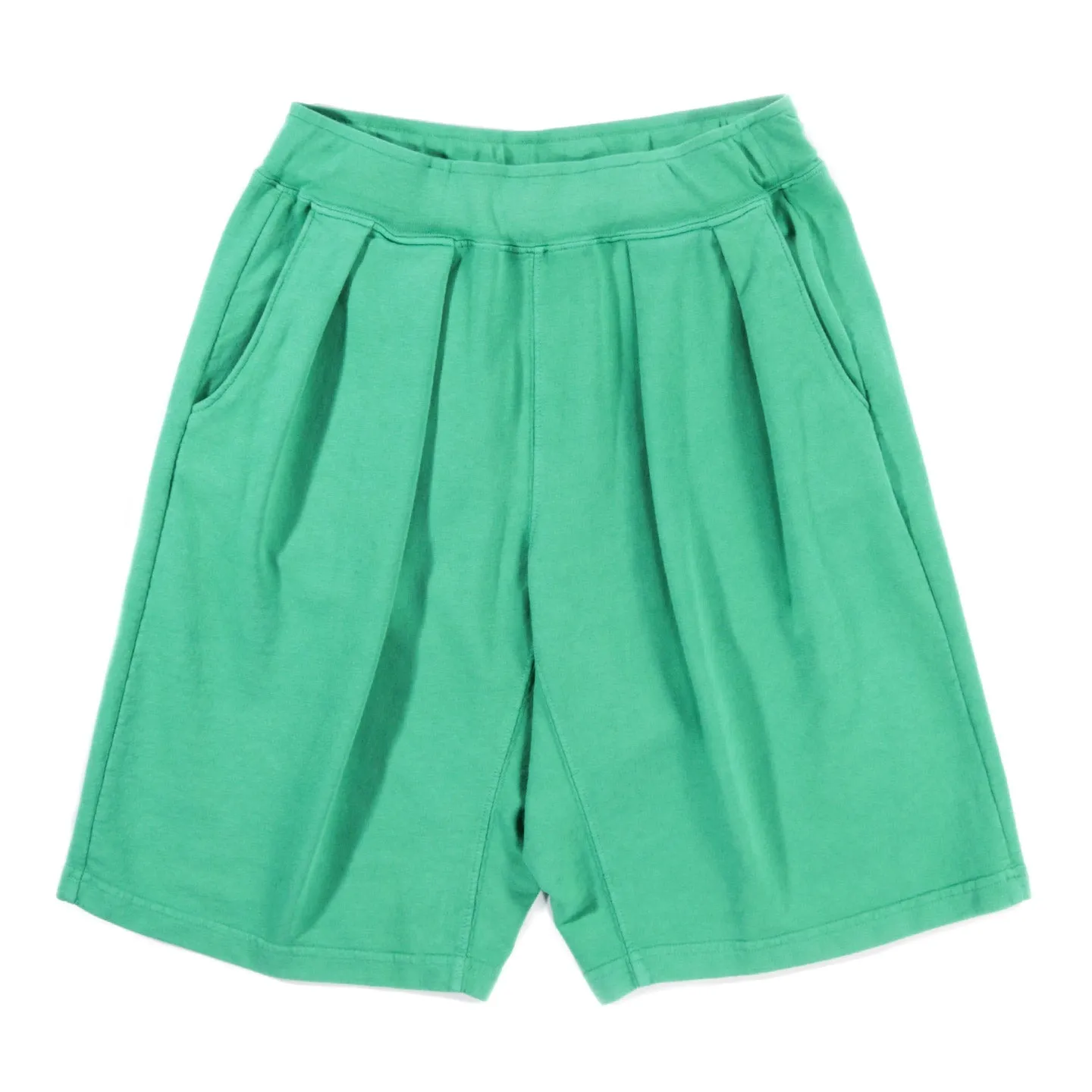 MONITALY FRENCH TERRY PLEATED SHORTS GREEN