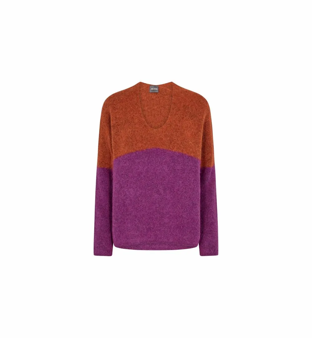 Mos Mosh - Thora V Neck Block Knit Vivid Viola